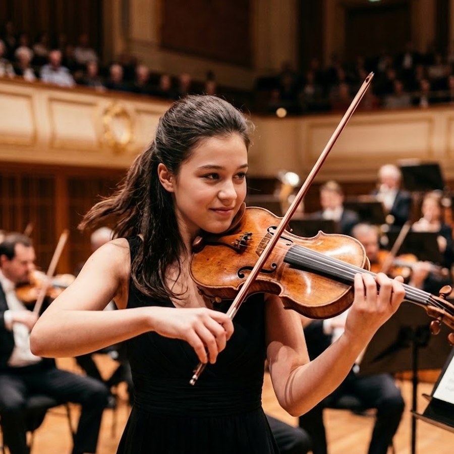 A soloist performing with an orchestra